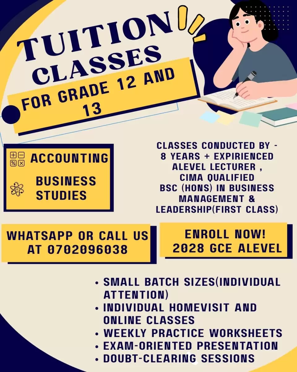 2027 / 2028 GCE A Level Individual And Group Classes Accounting And Business Studies