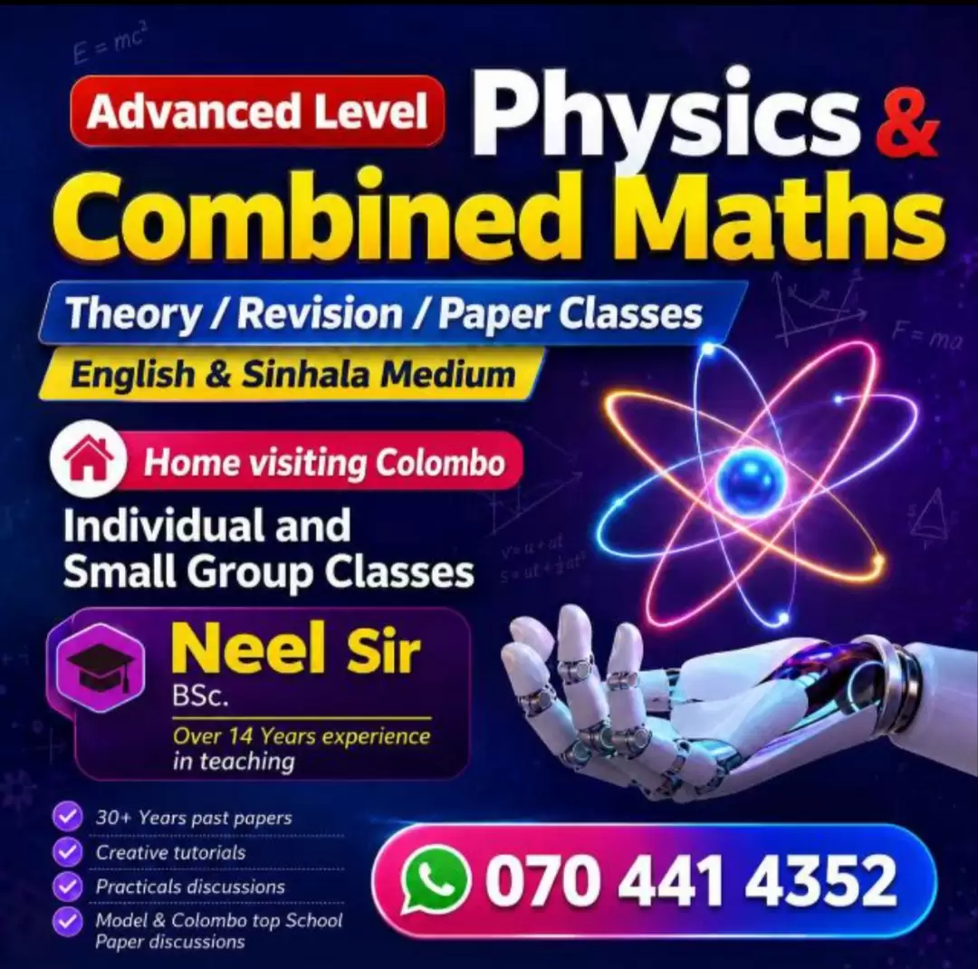 Al Physics (English medium /Sinhala medium ) Theory /Revision /Paper classes (Home visiting - Colombo ) Al 2028/2027 (Individual & Small Group classes