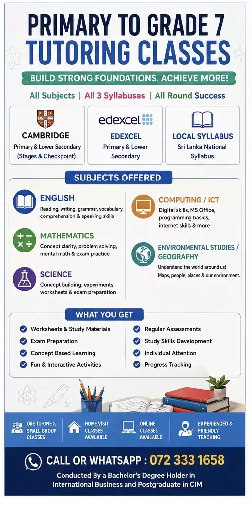 🌟 COMPREHENSIVE TUTORING CLASSES 🌟 Grade 1 to 8