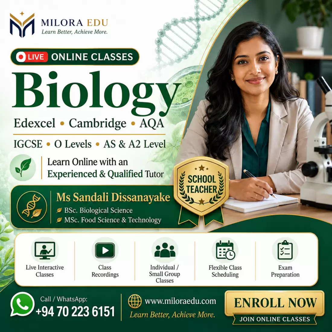 Edexcel / Cambridge/ AQA Biology Classes – IGCSE, O Level, AS & A2 Level