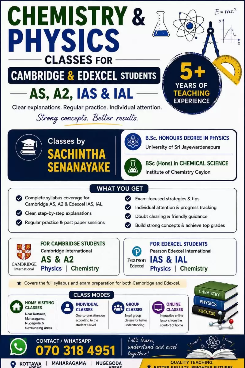 Edexcel & Cambridge ( AS/A2/IAS/ IAL) Chemistry & Physics classes