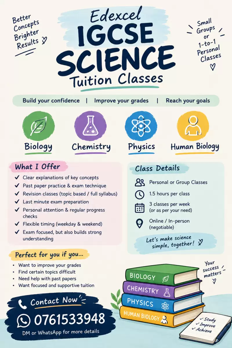 Edexcel IGCSE science classes available for 2027&2028 batch