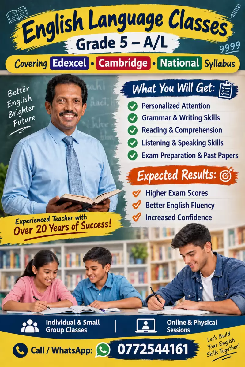 English Language Classes | Grade 5 – A/L | Edexcel • Cambridge • National