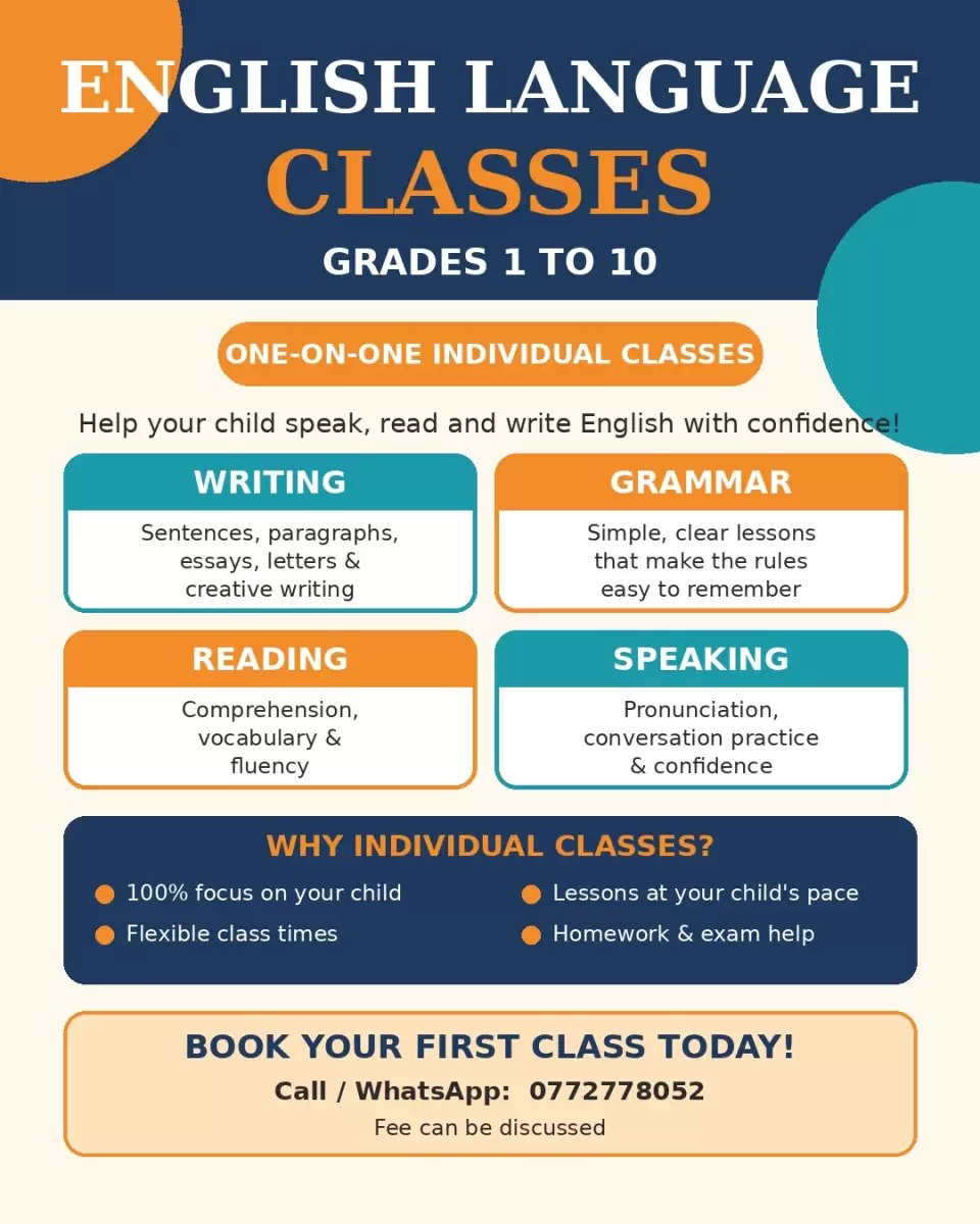 English Language Individual Class for Grade 1 - 10