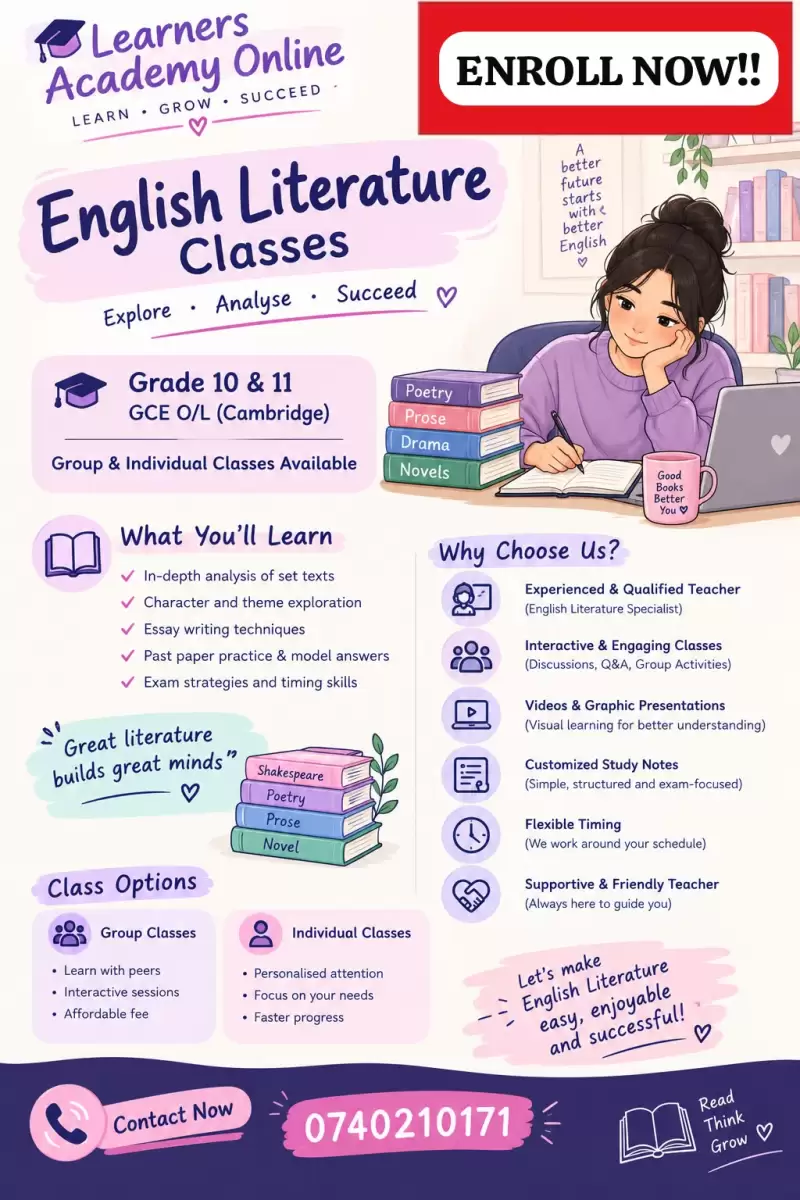 English literature classes exclusively for grade 10&11
