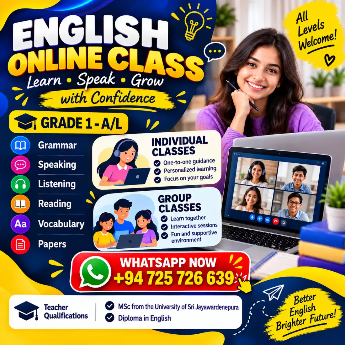 ENGLISH ONLINE CLASSES – GRADE 1 to A/L