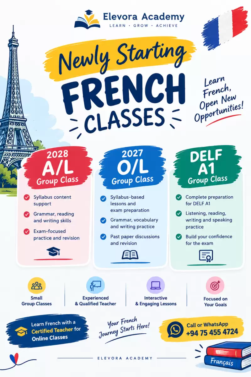 French Classes | 2028 A/L, 2027 O/L & DELF A1 – Elevora Academy