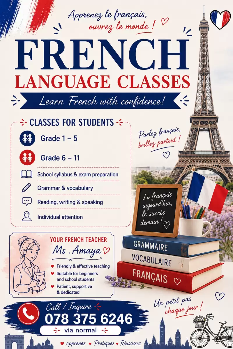 French classes for grade 6 to 11 students