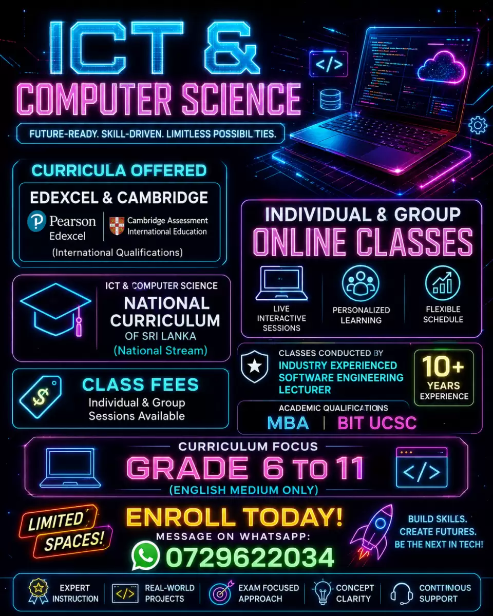 GCE O/L ICT Classes Tamil English Medium Online [O/L (Grade 6-11)] Notes PDF Model Question Past Papers Local Edexcel Cambridge