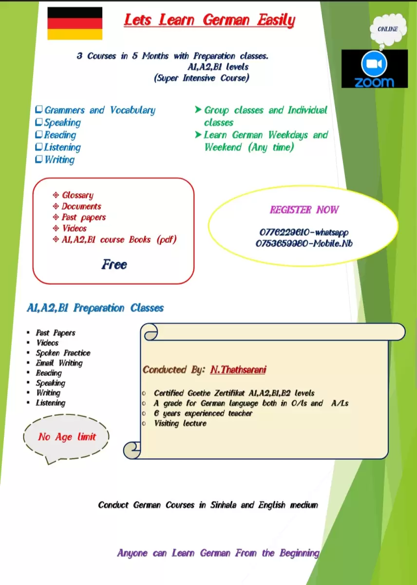 German A1,A2,B1,B2 levels and A1,A2,B1,B2 exam preparation classes,A/Ls,O/Ls
