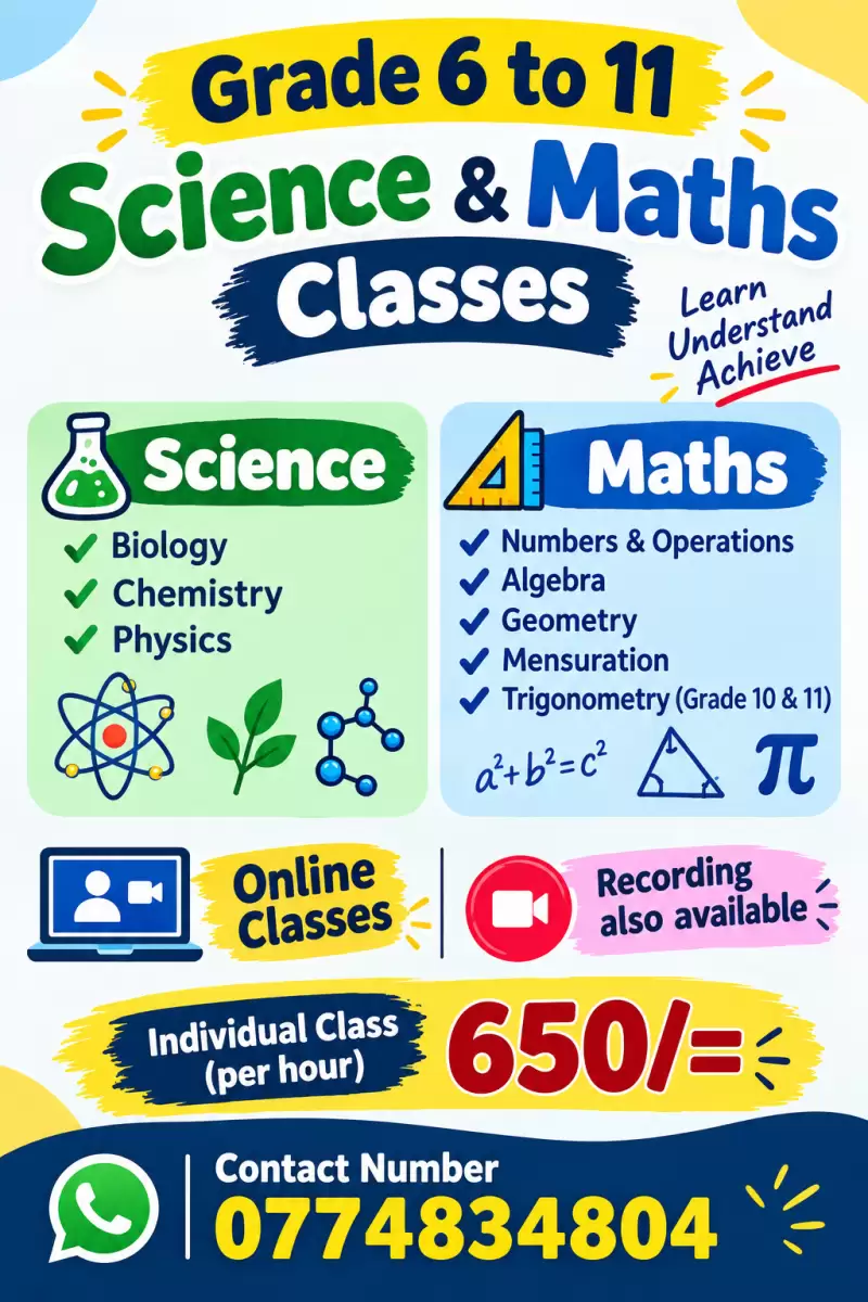 Grade 6-11 science and maths classes in tamil medium