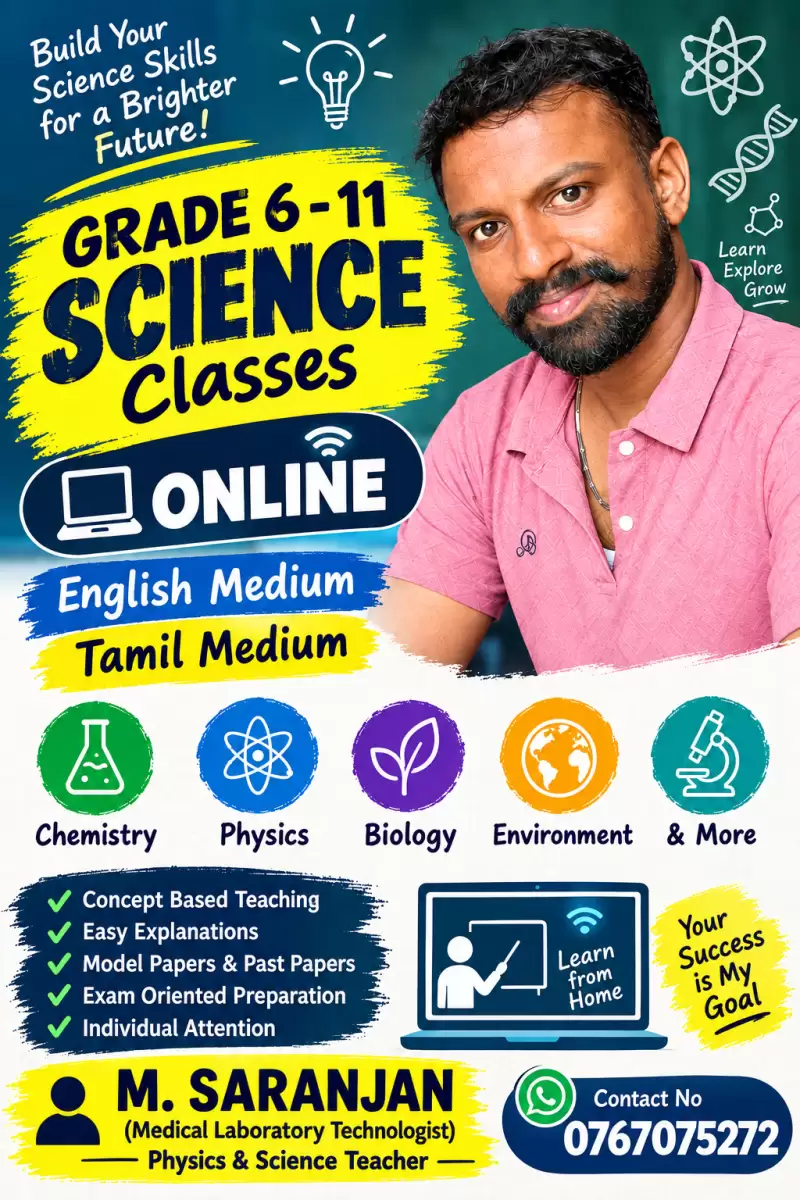 Grade 6-11 Science classes for English and Tamil Medium