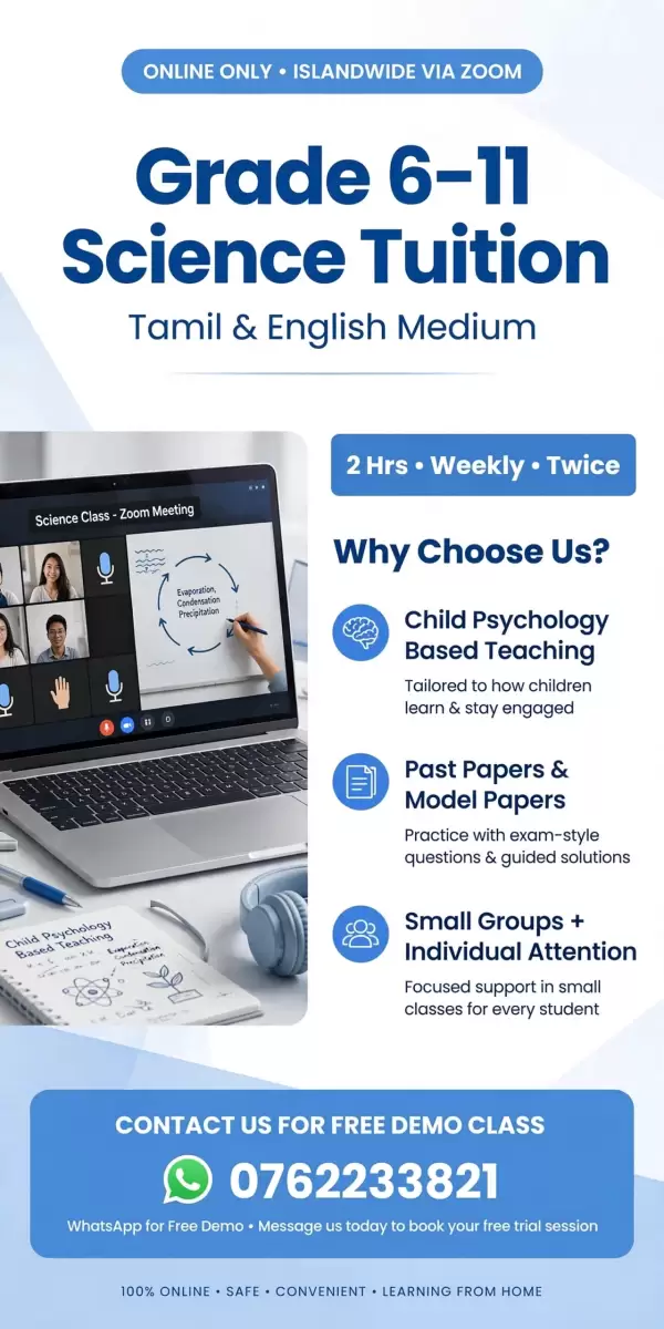 Grade 6 to 11 science class tamil and english medium