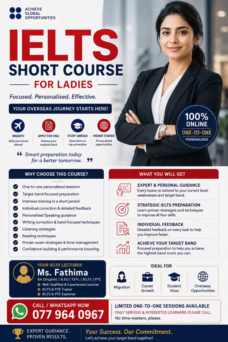 IELTS SHORT COURSE FOR LADIES
