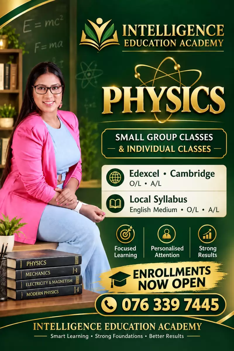 🌿 INTELLIGENCE EDUCATION ACADEMY 🌿 🎓 PHYSICS CLASSES | O/L & A/L 📚 EDEXCEL • CAMBRIDGE • LOCAL SYLLABUS
