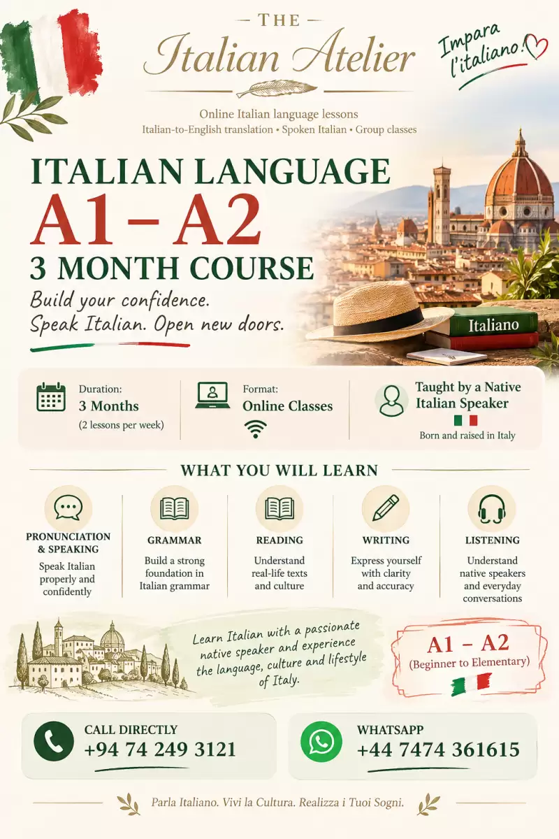 🇮🇹 Italian A1–A2 | 3-Month Online Course