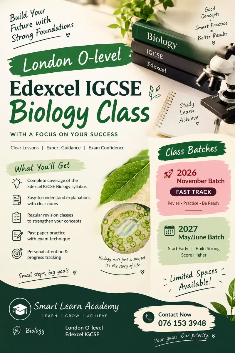 London O-level Edexcel biology class ( fast track ) for 2026 November and 2027 may /June