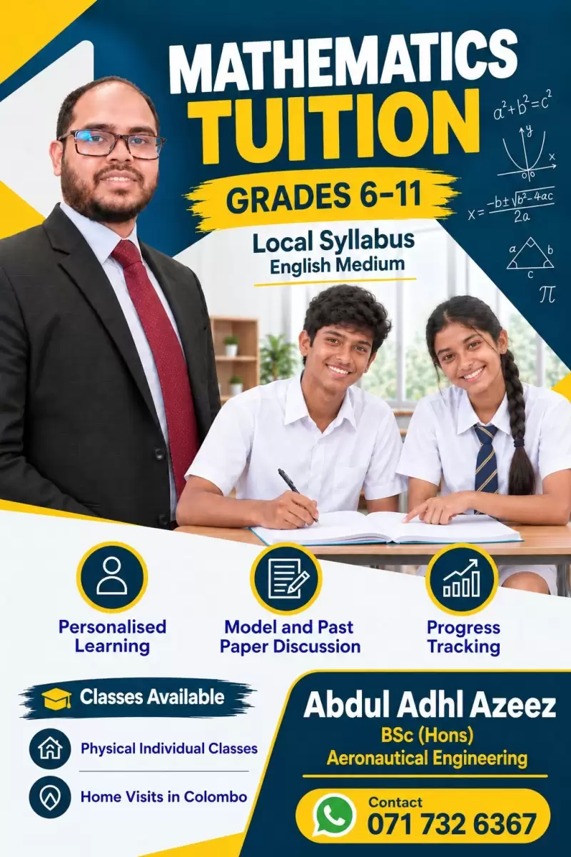 Mathematics English Medium Local Syllabus Grades 6-11 Individual Home Visit Classes In Colombo for Guaranteed Results