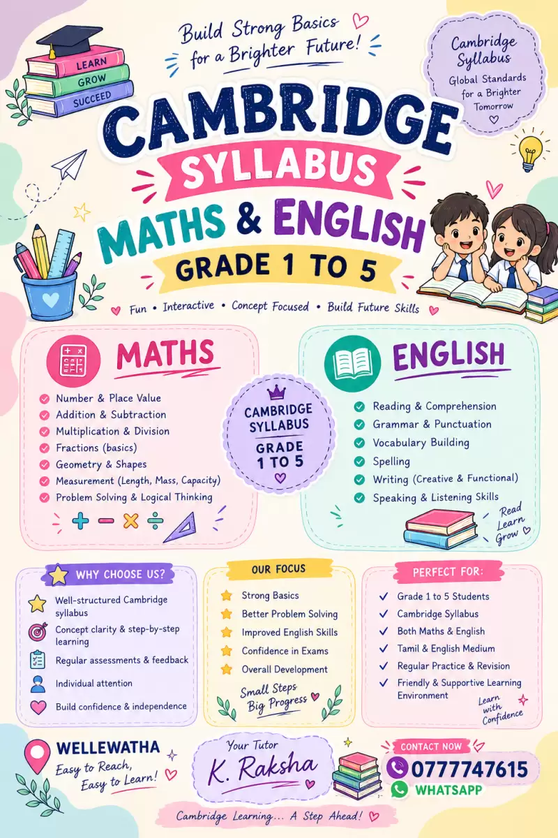 Maths and English classes for Cambridge.