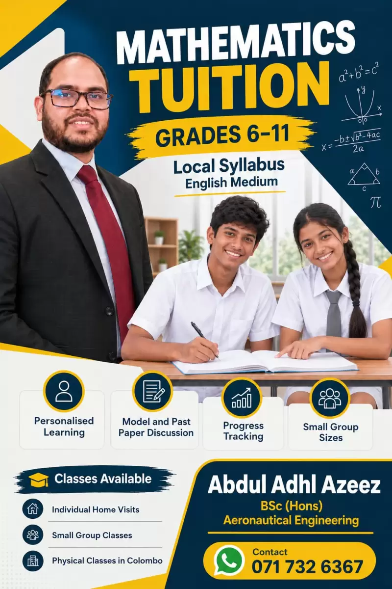 Maths English Medium Classes (Local Syllabus) Grade 6-11 Individual And Small Groups For Guaranteed Results!