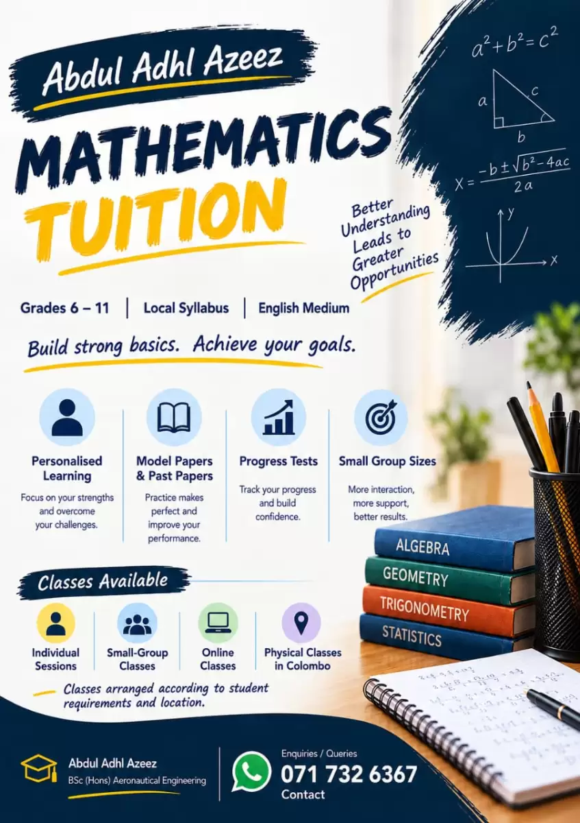 Maths English Medium Classes (Local Syllabus) Individual and Small Groups in English Medium For Guaranteed Results!