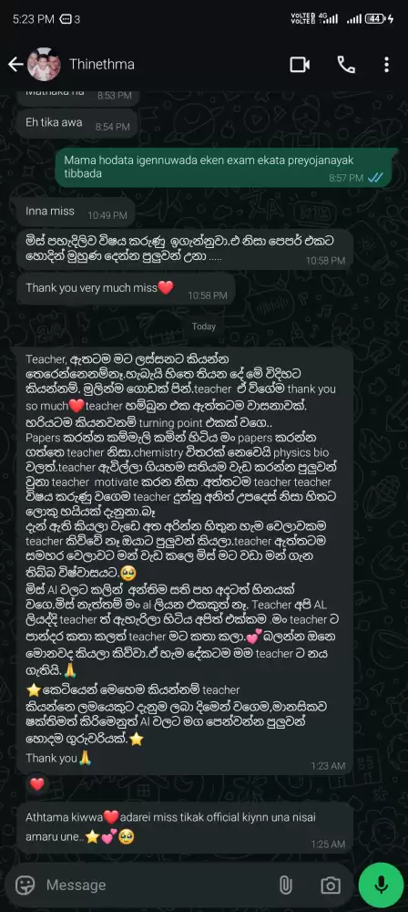 වසර 10 කට වඩා විශය ඉගැන්වීමේ පලපුරුදු ගුරුවරියකි. රජයේ විශ්වවිද්යාල කතිකාචාර්‍යවරියකි. උසස පෙල විබාග උත්තර පත්‍ර පරීකශකවරියකි. විශය නිර්දේශය සම්පූර්නය