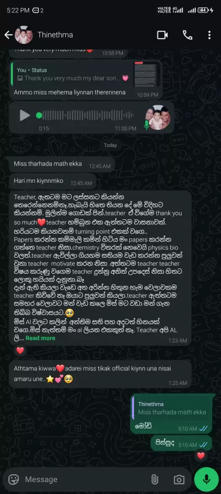 වසර 10 කට වඩා විෂය ඉගැන්වීමේ පළපුරුදු ගුරුවරියකි. රජයේ විශ්වවිද්‍යාල කතිකාචාර්‍යවරියකි. උසස් පෙළ විභාග උත්තර පත්‍ර පරීක්ෂකවරියකි. විෂය නිර්දේශය සම්පූර