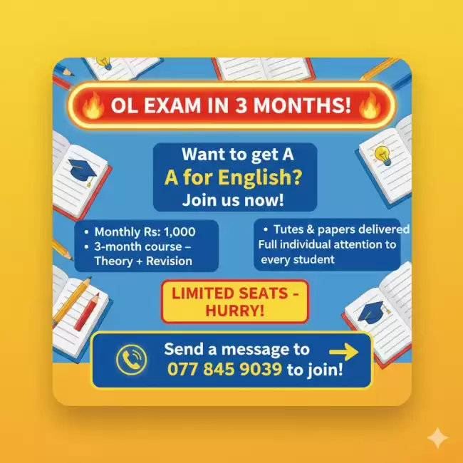 2025(2026)O/L Exam speed rivison and theory in 3 Months Monthly Fee Rs:1000