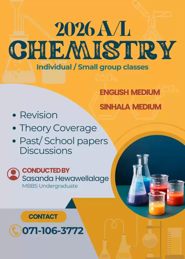 2026 A/L Chemistry Classes – Individual or Small Group (English / Sinhala Medium)