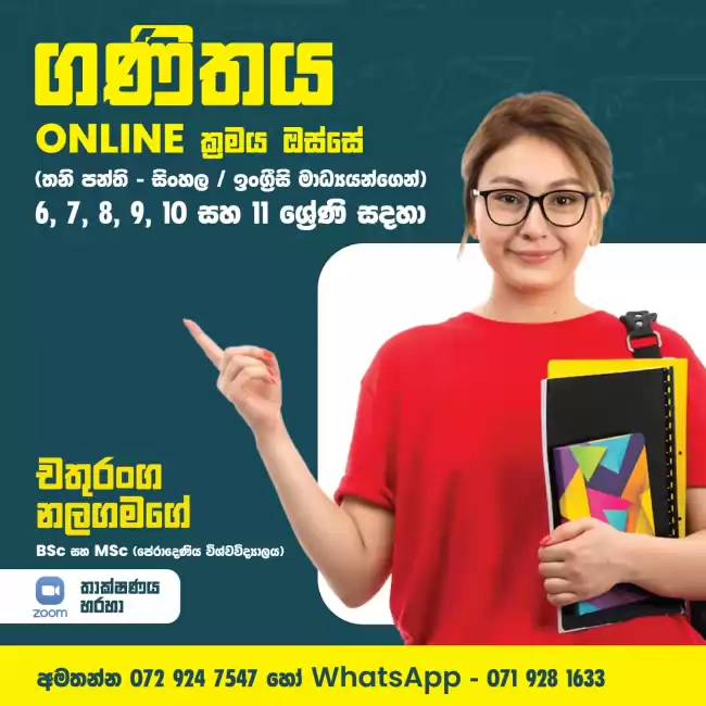 6 - 11 ශ්‍රේණි සදහා ගණිතය තනි පන්ති සිංහල සහ ඉංග්‍රීසි මාධ්‍යයන්ගෙන්  (ONLINE)