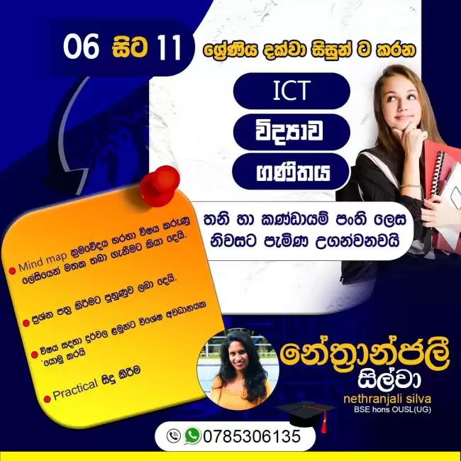 6 සිට 11 ශ්‍රේණිය දක්වා සිසුන් ට කරන ICT විද්‍යාව හා ගණිතය පංති.