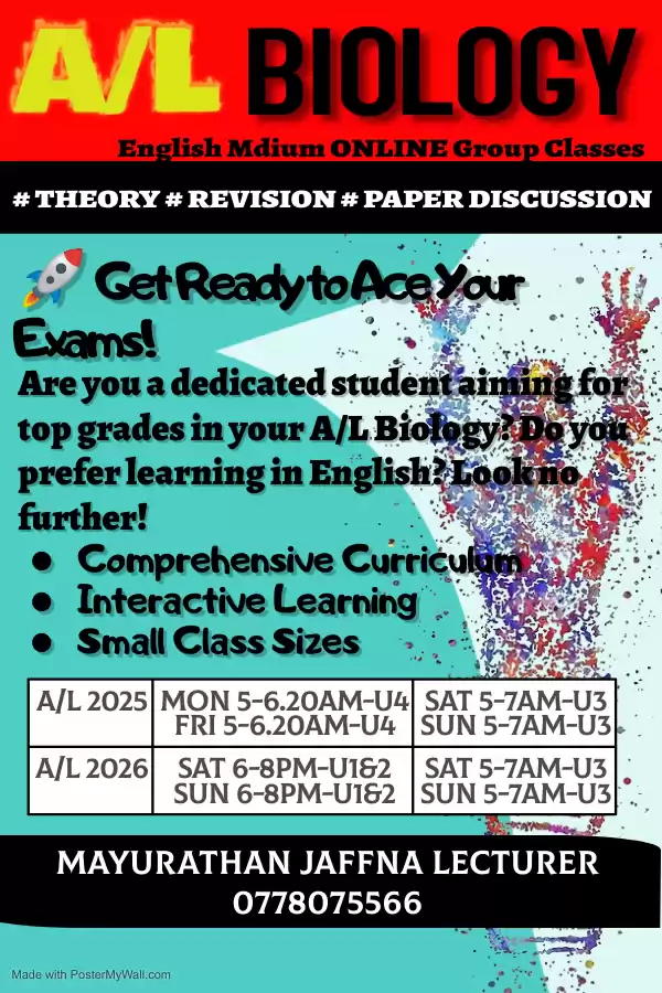A/L 2026 EM Biology Group Classes