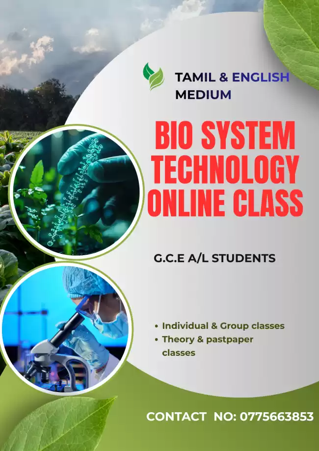 A/L Biosystem Technology Tamil & English medium online classes