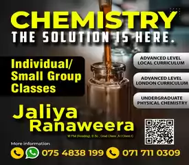 A/L CHEMISTRY - Local, Edexcel, Cambridge - English or Sinhala - Home Visiting