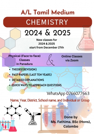 A/L Chemistry(Tamil Medium) ONLINE And Physical Classes in Panadura