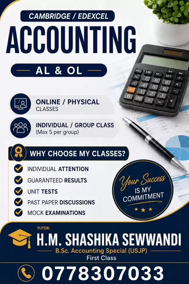 Accounting Classes for Edexcel & Cambridge O/L & A/L