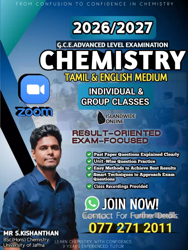 Advanced level Chemistry | Tamil medium | individual and group classes