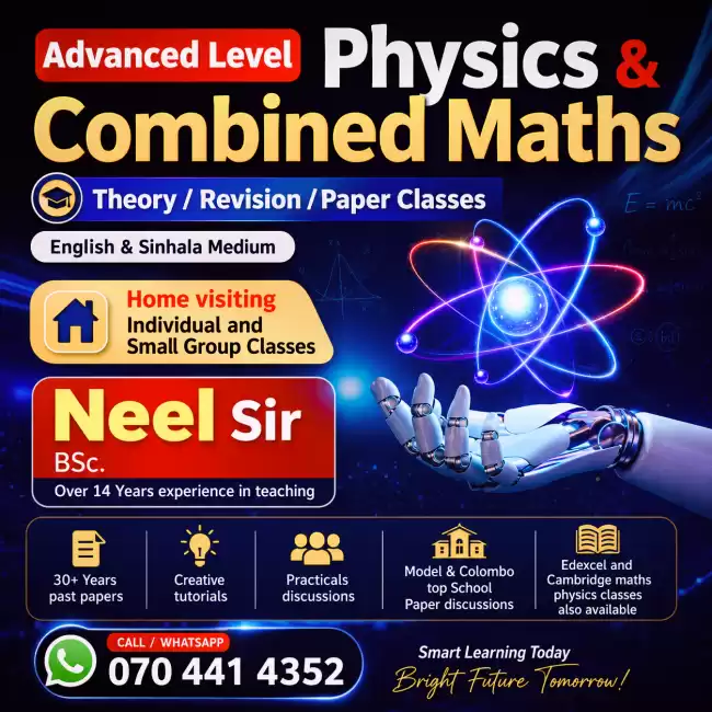 Al Combined Maths (English medium /Sinhala medium ) Theory /Revision /Paper classes (Home visiting -Colombo)Al 2028/2027