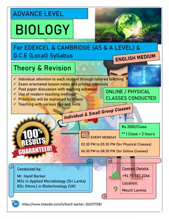 Biology Classes for A/L Students (Theory & Revision -2023)