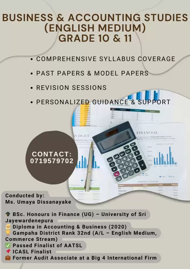 Business and Accounting Studies Classes (English Medium) Grade 10 & 11