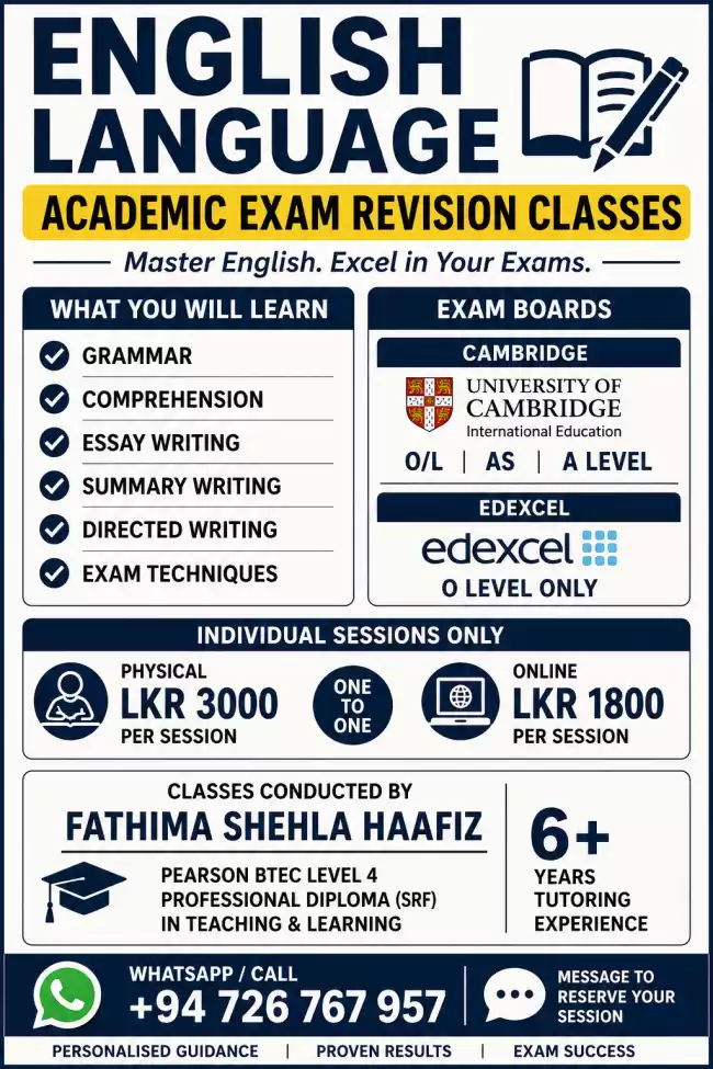 Cambridge & Edexcel English Language Tuition | O/L, AS & A Level