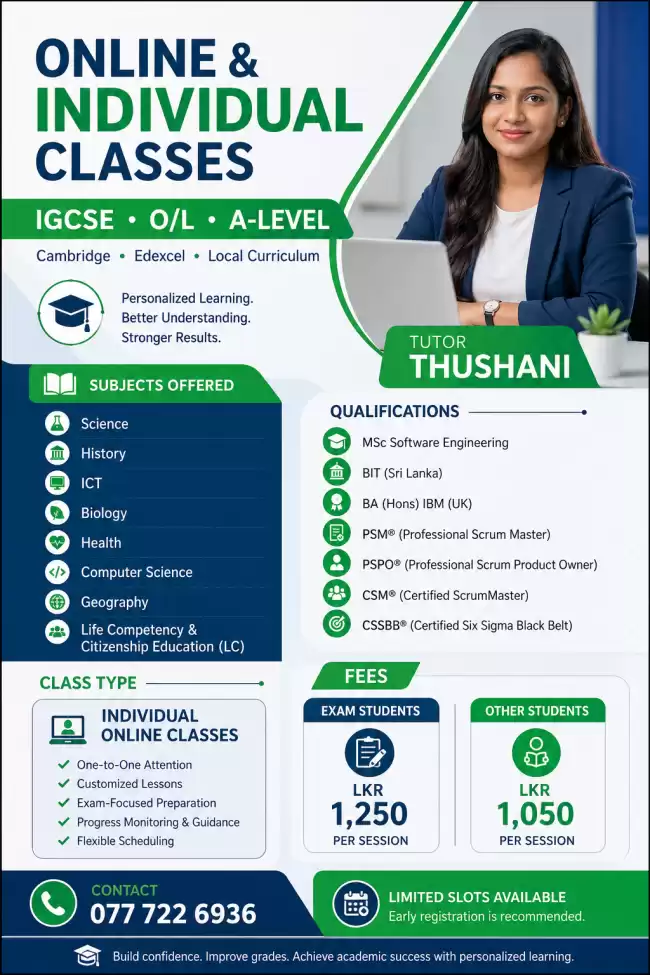 🎓 (Cambridge, Edexcel, Local curriculum students) - Online and Individual classes only - IGCSE | O/L | A/L