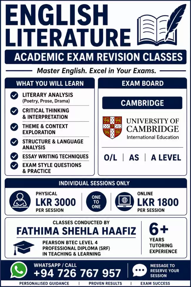 Cambridge English Literature Tuition | O/L, AS & A Level Revision Classes