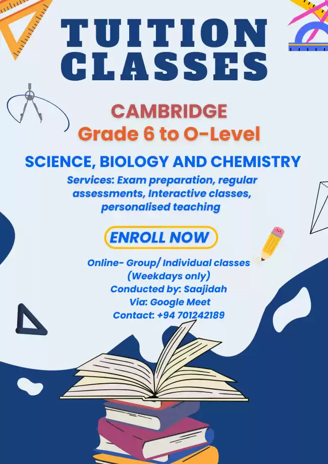 Cambridge science, biology and chemistry classes for grade 6 to OL