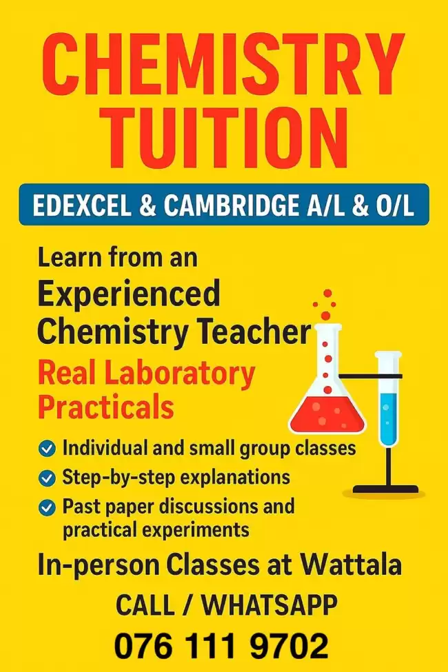 Chemistry Tuition – Edexcel & Cambridge O/L & A/L (Wattala)