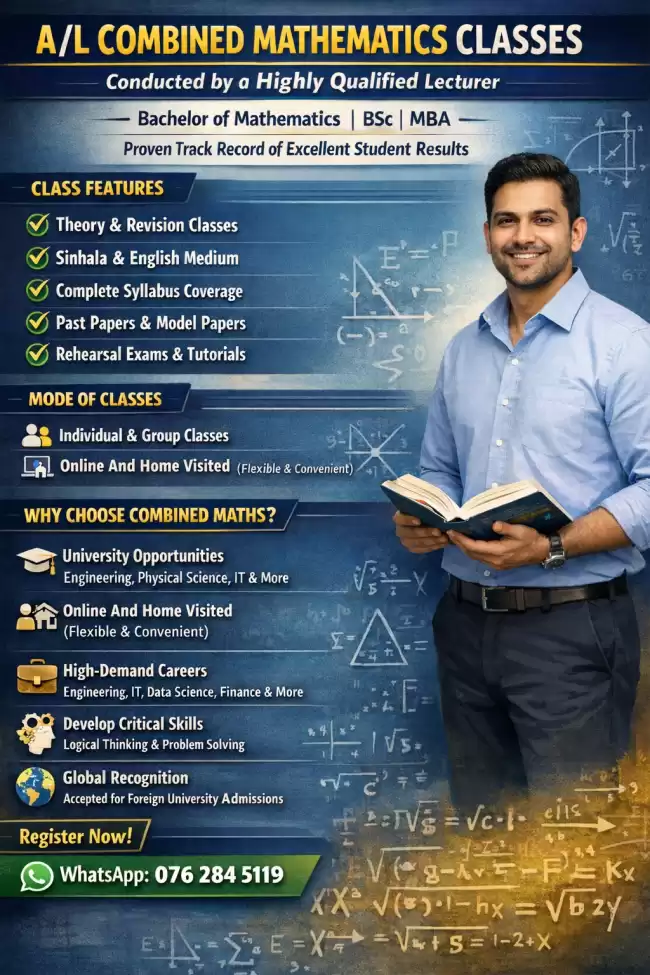 COMBINED MATHS- A/L (2026/2027/2028)- ONLINE & HOME VISITED-Theory,Revision,Paper CLASSES