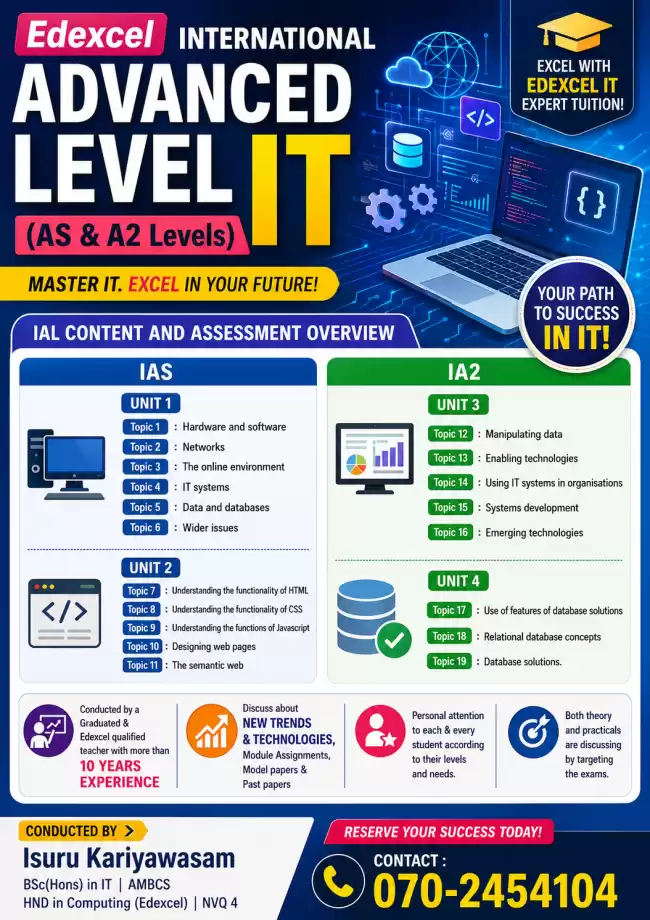 Edexcel AS & A2 | IT (Information Technology) 2027 / 2028 | Home Visiting & Online