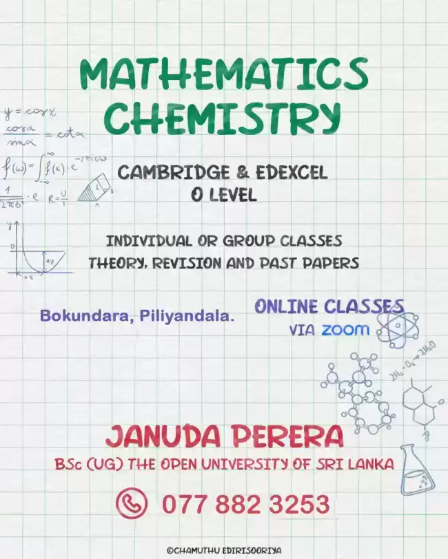Edexcel/Cambridge/AQA OL Mathematics and Chemistry, A/L Pure Mathematics, Statistics and Chemistry Classes