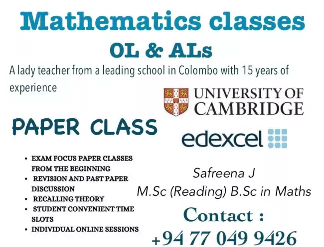 Edexcel & Cambridge Mathematics paper class for OL & AL