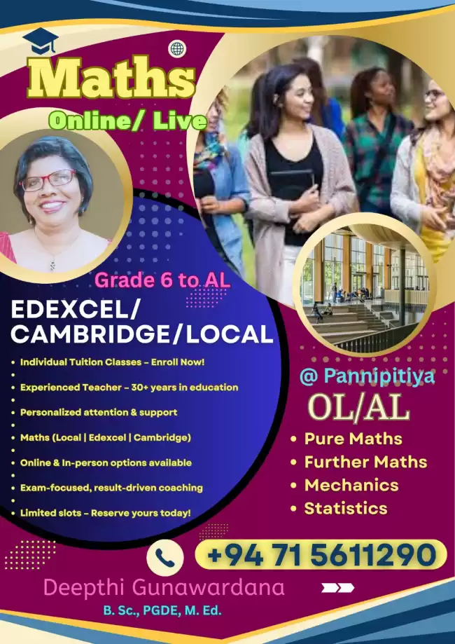 Edexcel /Cambridge Maths Grade 6- AL @ Pannipitiya